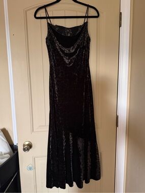 SAYLOR Black Velvet Slip Maxi Dress with Lace Yoke